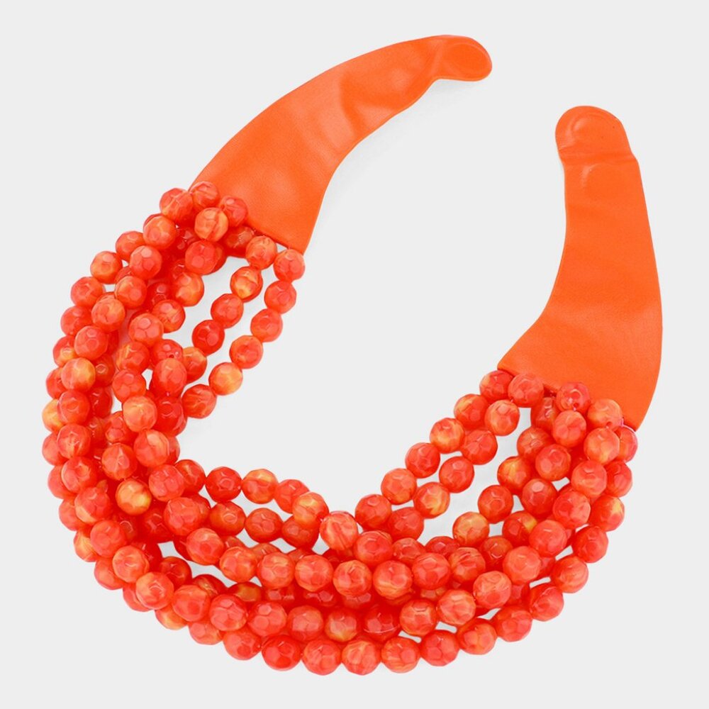 NEW Stunning Faceted Beaded 7-Strand Bib Statement Necklace in Orange Punch - Picture 4 of 9